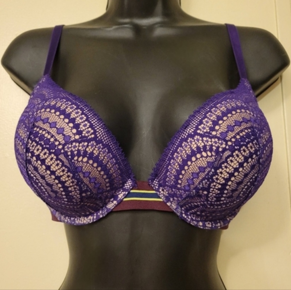 Victorias Secret purple rapture striped band bombshell plunge push up bra 34D - Picture 15 of 16